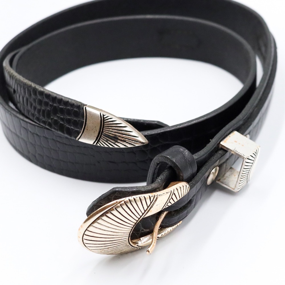 Western Ranger Black Croc Embossed Belt Double Tip Silver Tone Sunburst Buckle - Picture 11 of 12